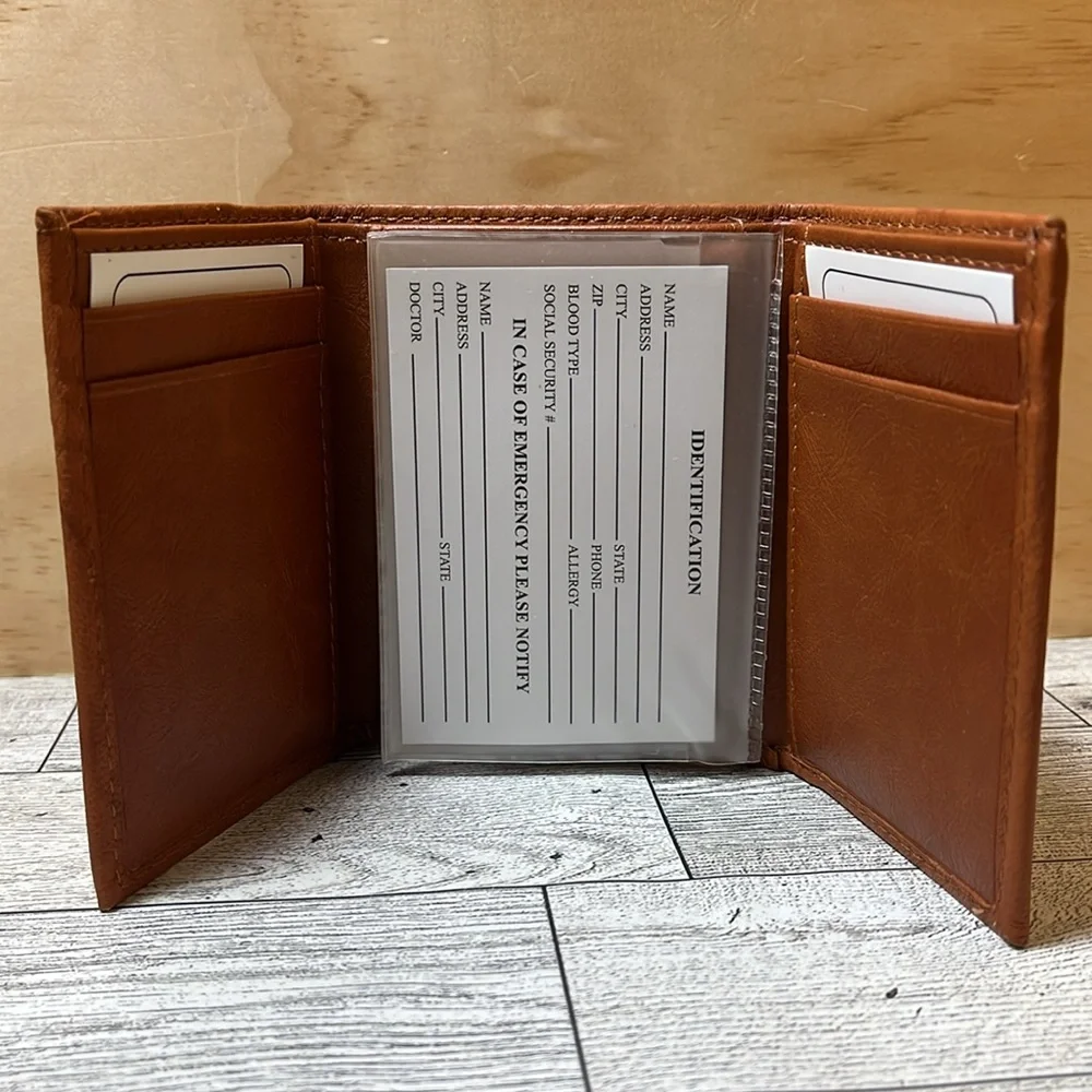 NWOT Patriots Football Brown Leather Trifold Wallet